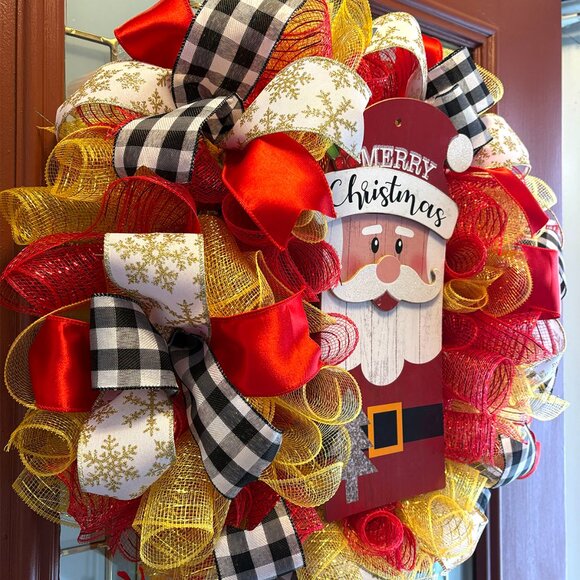 Santa Clause Deco Mesh Christmas Wreath - 24" - Picture 2 of 4